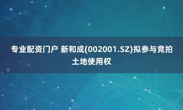 专业配资门户 新和成(002001.SZ)拟参与竞拍土地使用权